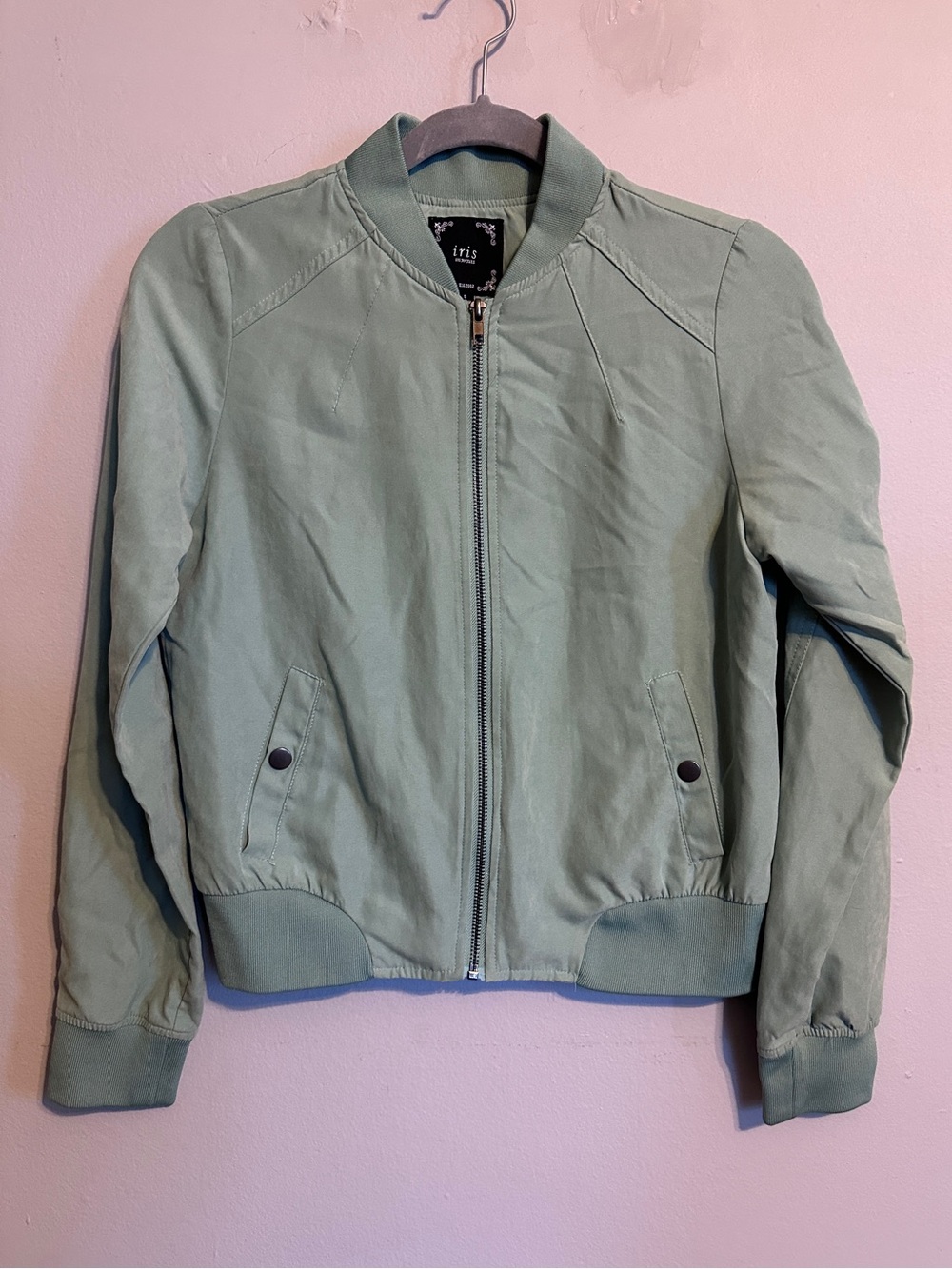 Light Mint Green Iris Bomber Jacket Size S